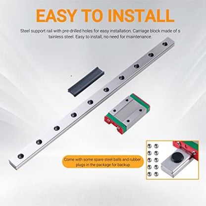 4pcs MGN9 250mm Linear Rail, Linear Rail Guide Miniature Linear Slide Guide Rail with 4pcs MGN9H Sliding Block for 3D Printer and CNC Machine - size: 250mm, style: MGN9H*4(Green)
