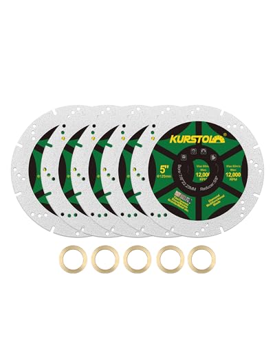 Diamond Blades 5 Inch 5pcs- KURSTOL Diamond Multi-Purpose Saw Blades Angle Grinder Cutting Disc for Marble, Granite, Tile, Ceramic, Porcelain, Metal, Stone - size: 5 Inch