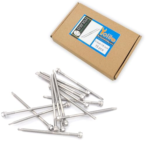 #14 x4-7/8 (1" to 4-7/8" Available) Hex Washer Head Self Drilling Screws, 410 Stainless Steel, Self Tapping Sheet Metal Tek Screws, 15 PCS - size: 15 Pcs #14 x4-7/8"