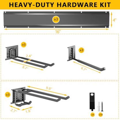 Garage Tool Organizer Wall Mount, 48inch Heavy-Duty Garage Storage System and Garden Tool Organizer with 9 Adjustable Hooks for Shovel, Snowboard, Yard Tools and Shed - size: 48"-9hooks
