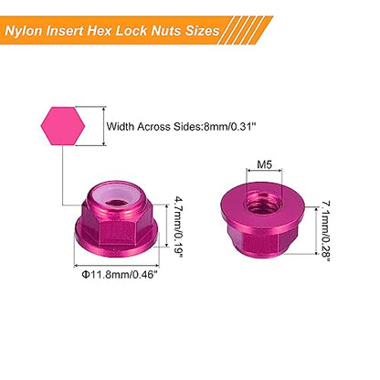 uxcell Nylon Insert Hex Lock Nuts 10Pcs M5 x 0.8mm Aluminum Alloy Pink - size: M5 x 0.8mm