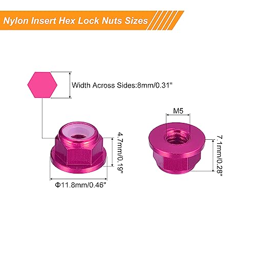 uxcell Nylon Insert Hex Lock Nuts 10Pcs M5 x 0.8mm Aluminum Alloy Pink - size: M5 x 0.8mm
