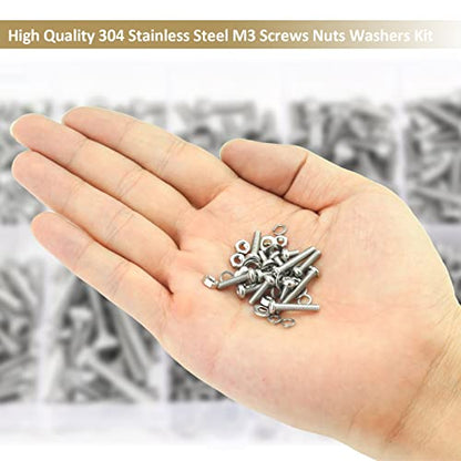 542 Pieces M3 x 6/8 /12/16 /20/25 /30mm Phillips Pan Head Machine Screws Nuts Washers Assortment Kit, 304 Stainless Steel, Fully Machine Thread - size: M3, style: Phillips Pan Head