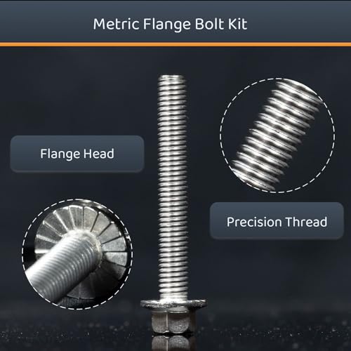 M6-1.0 x 12/16/20/30/45 Flange Hex Bolt Assortment Kit, 180pcs Stainless Steel Metric Flange Head Bolts and Nuts Set. - size: M6, style: Flange Head