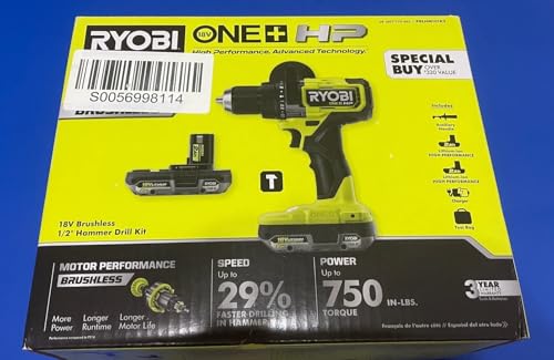 RYOBI ONE+ HP 18V Brushless Cordless 1/2 in. Hammer Drill Kit with (2) 2.0 Ah Batteries, Charger, and Bag (PBLHM101K2)