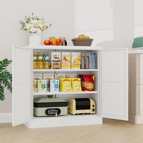 Metal Storage Cabinet with Doors & Adjustable Shelves, 36" Tall Farmhouse Pantry Cabinet, Small Sideboard for Kitchen, Dining, Living & Laundry Room, White - color: White, size: 36"H