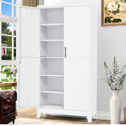 GAIOUS 79" Tall Metal Storage Cabinet with Lock,2 Door Steel Bookcase White - color: White, size: 19.7"D x 39.4"W x 78.7"H B