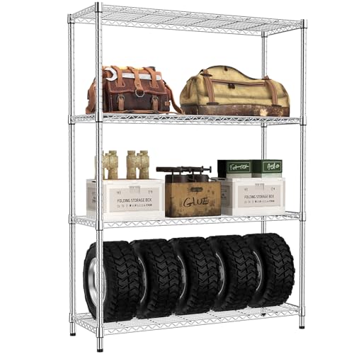 IZEUK 4-Tier Adjustable Heavy Duty Metal Wire Shelving Unit, Wide Storage Rack Organizer for Garage, Kitchen, Office, Dorm, Warehouse (Silver, 15.8" D x 45.8" W x 59.4" H, 1400 lbs Capacity) - color: Chrome, size: 4 Tier, 15.8" D x 45.8" W x 59.4" H