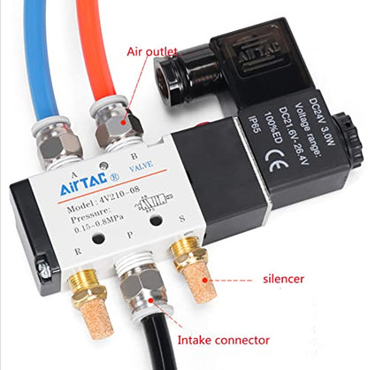 Solenoid Valve 1/4"PT Pneumatic AirTAC 4V210-08 Air 12V/24V/110V/220V Single Coil Pilot-Operated Electric 2 Position 5 Way Connection Type(4V210 PT1/4, DC12V) - size: 4V210 PT1/4, style: DC12V