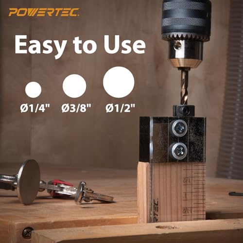 POWERTEC Complete Doweling Jig Kit w/ 1/2",3/8",1/4" Cobalt M-35 Drill Bits, Wood Dowel Jig Accessories with Depth Scale, Laser Cut Alignment Marker & Split Ring Stop Collar for Easy Alignment(71714V) - style: Complete Doweling Jig Kit (1/2", 3/8", 1/4" B