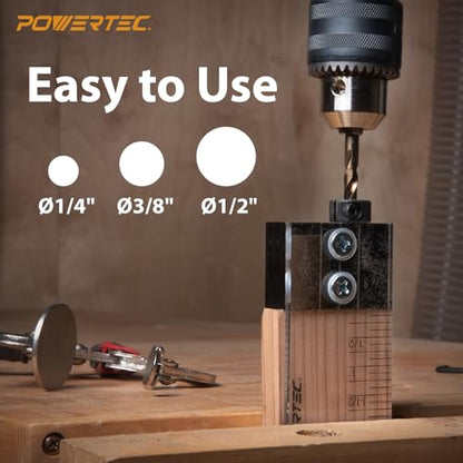 POWERTEC Complete Doweling Jig Kit w/ 1/2",3/8",1/4" Cobalt M-35 Drill Bits, Wood Dowel Jig Accessories with Depth Scale, Laser Cut Alignment Marker & Split Ring Stop Collar for Easy Alignment(71714V) - style: Complete Doweling Jig Kit (1/2", 3/8", 1/4" B