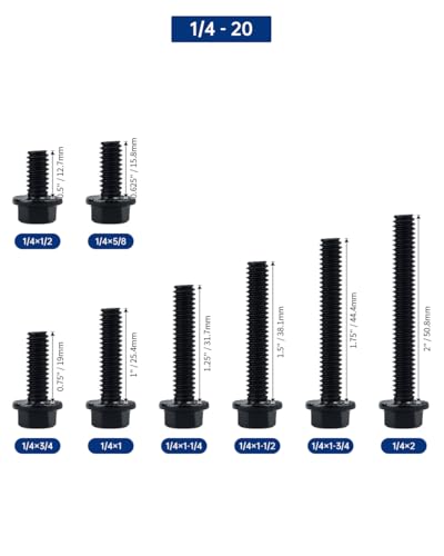 1/4-20 x 3/4" Flanged Hex Bolts (20 pcs), 18-8 (304) Stainless Steel, External Hex Drive, Hexagon Head Bolts Screws with Flange Washer, Fayeploo - color: Black, size: 1/4-20 x 3/4