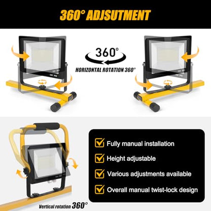 14000Lumen LED Work Lights with Stand - 2 Head Portable Work Light on Stand