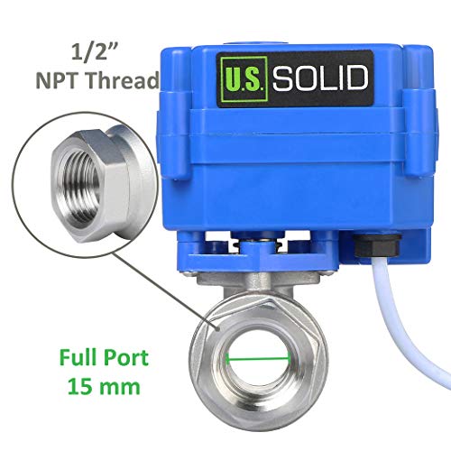U.S. Solid Motorized Ball Valve- 1/2" NSF Certified 304SS Ball Valve with Full Port, 9-24V DC and 2 Wire Reverse Polarity Normally Closed - size: 1/2 inch