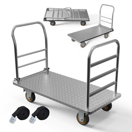 Platform Truck Cart with Detachable Baffle Guardrail,48x24In Flatbed Cart