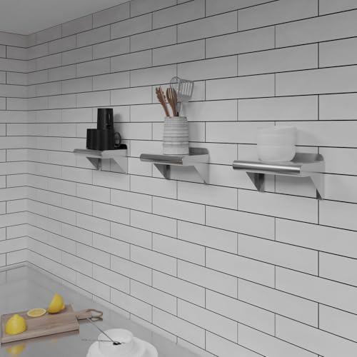 AmGood Narrow 6 in. Deep x 10 in. Wide Stainless Steel Wall Mount Shelf with Backsplash - Bathroom, Restroom & Spice Storage | NSF 18-Gauge 430, Holds 120 lbs | Bullnose Edge, Brackets Included - size: 6 in. x 10 in.