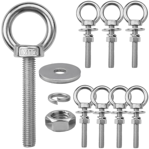 8 Pack M12 Stainless Steel Eye Bolts with Nuts, 1/2" x 4" Eye Bolts - size: M12x102mm (1/2"x4")
