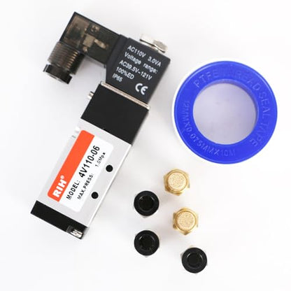 RIH Pneumatics Solenoid Valve 4V110-06 12V/24V/110V Series Single Coil Pilot-Operated Electric 2 Position 5 Way Connection Type (AC110V/Junction Box, 1/8"NPT) - size: AC110V/Junction Box, style: 1/8"NPT