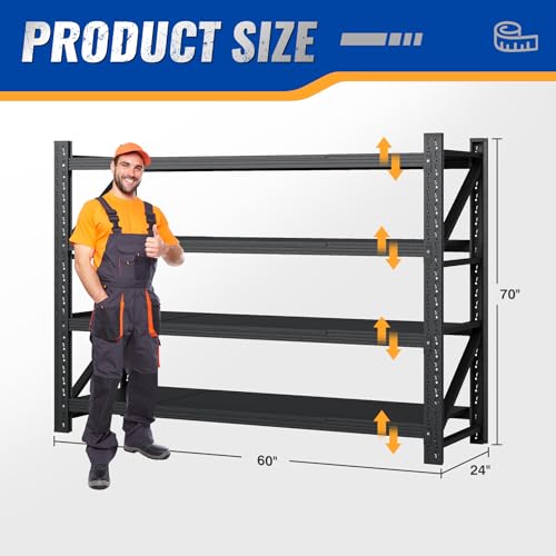 BYNSOE 60" W Storage Shelves 5000lbs Garage Metal Shelving Heavy Duty Garage Shelves Adjustable Storage Shelves for Industrial, Factory, (60" W X 24" D X 70" H) - color: Black, size: 60" W X 24" D X 70" H