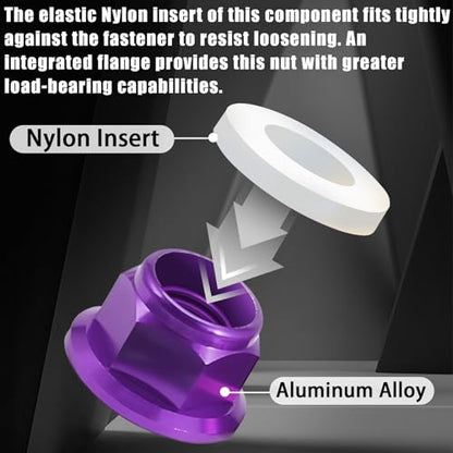 4Pcs M4 Flange Nuts Aluminum, M4-0.7mm Hex Flange Nylon Insert Lock Nuts for 1/10 Scale RC Car Traxxas Slash 4x4 2WD Stampede VXL Rustler VXL HPI Redcat Axial Racing Truck Buggy Crawler Wheels - color: Purple, size: 4Pcs