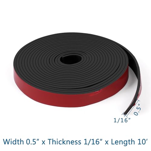 HooTown Adhesive Solid Rubber Strips, Self Neoprene Rubber Sheets Rolls Red - color: 1/16" Thick Adhesive, size: 0.5” W x 120" L