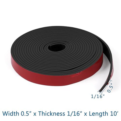 HooTown Adhesive Solid Rubber Strips, Self Neoprene Rubber Sheets Rolls Red - color: 1/16" Thick Adhesive, size: 0.5” W x 120" L