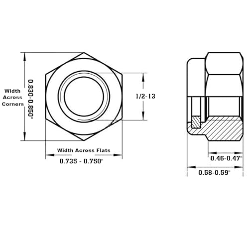 1/2-13 Lock Nut, Nylon Insert Hex Locknuts Locking Hex Nuts, Black e-Coating Stainless Steel, 20-Pack - size: 1/2-13