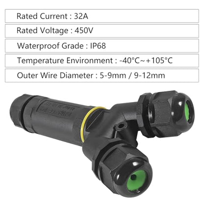 2PCS 3 Way Junction Box, M25 Y Shape Outdoor IP68 Waterproof 3Pin Electrical Cable Connector Suitable for Repair and Extend Power Cables - color: 2PCS 3Pin M25 Y-Shape