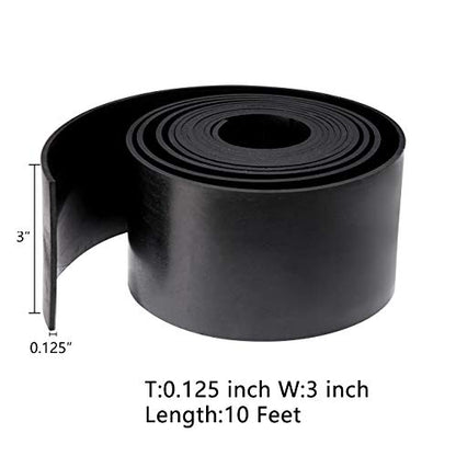 TORRAMI Rubber Gasket Sheet Material 1/8 (.125) Inch T X 3 inch W X 10 Feet, for Sealing,Protection, Abrasion, Supports, Leveling, Bumpers - size: 3" Wide X 10' Long, style: 1/8 (.125)" Thick