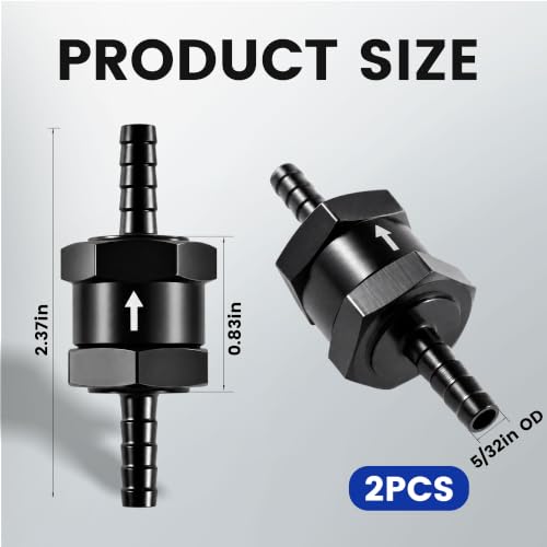 5/32" 2PCS Fuel One-way Check Valve, Aluminium Alloy 4mm OD Fuel Line Check Valve One Way Non Return for Diesel Gasoline Water, Black (Set of 2) - color: Black, size: 5/32" (4mm)