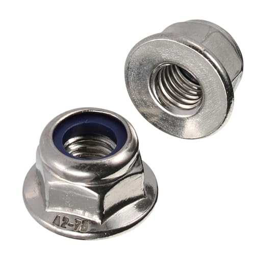 M3-0.5 Flanged Nylon Insert Lock Nuts Flange Locknuts, 304 Stainless Steel 18-8 Bright Finish, DIN 6926, 25 PCS - size: M3