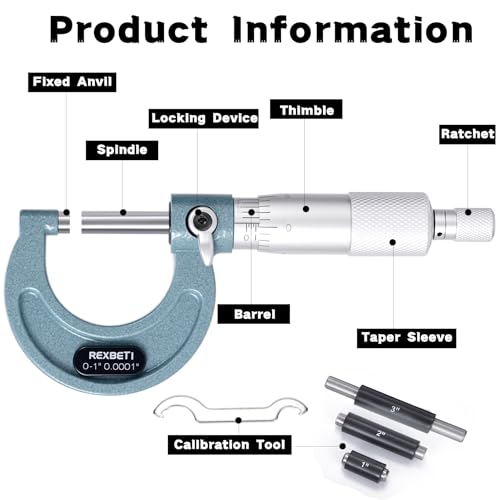 REXBETI Outside Micrometer, Ultra-Precision Carbide Tipped Measuring Tool - size: 0-4" Range