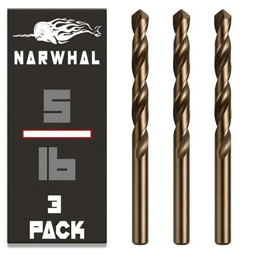 Narwhal 5/16 Inch Cobalt Drill Bits (3 Pack - Industrial Grade M35 Cobalt) 4-5/8" Length & 135 Degree Split Point for Drilling Into Metal, Hardened & Stainless Steel, Cast Iron, & More! - size: 5/16 in