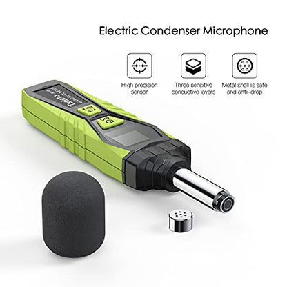 Decibel Meter, Tadeto Digital Sound Level Meter Portable SPL Meter 30dB to 130dB MAX Data Hold with LCD Display Backlight A/C Weighted for Home Factories - color: Green
