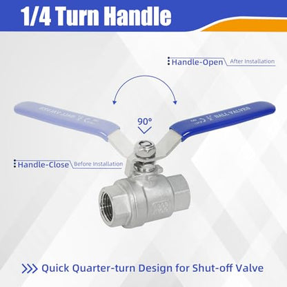 YADIAN 2Pack 304 Stainless Steel Ball Valve 3/8'' NPT Thread Shut Off Valve - size: 3/8'' NPT