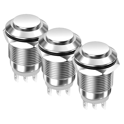 Gebildet 3Pcs 12mm Waterproof Latching Metal Push Button 3pin NO/NC Push Button On Off 1A 12V/24V/125V/250V AC (High Head) - size: 12mm-NO/NC Wire