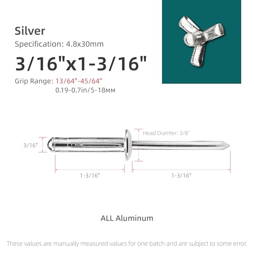 50Pcs Trifold Aluminum Exploding Blind Rivets, Silver, 3/16"x1-3/16" - color: Silver, size: 3/16"x1-3/16"