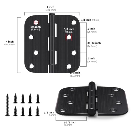 Goldenwarm 12 Pack 4 inch Oil Rubbed Bronze Door Hinges 5/8" Radius Corners - color: Oil Rubbed Bronze