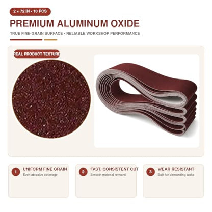 10 Pcs 2 x 72 Inch Aluminum Oxide Sanding Belt for Knife Making, Metalworking, and Woodworking, High-Performance Sharpening Belts (2 x 72-Aluminum Oxide-1000 Grit) - size: 2 x 72-Aluminum Oxide-1000 Grit