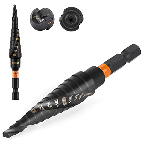 KSEIBI 13 Steps 1/8-1/2 inch SAE Standard Industrial Grade Step Drill Bit Ready Impact 1/4 inch Shank, 575075 High Speed Steel Black Oxide M2 Metal Drill Bits - style: 13 steps (1/8”-1/2”)