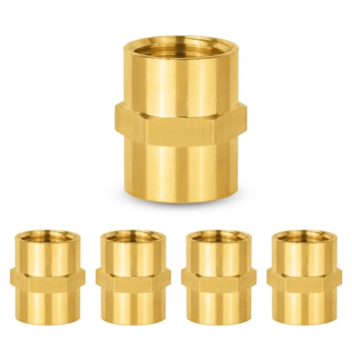 5PC HeSun Brass Pipe Fitting, 1/2" NPT Female Hex Pipe Adapter(NPT073-5) - size: 0.5 Inch