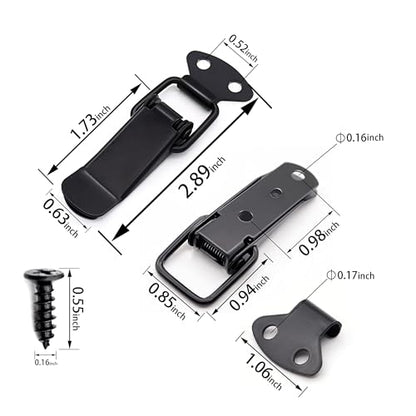 Lesnala 12 Set of Black Toggle Latch Stainless Steel Spring Toggle Lock Clasp Buckle Latch for Wooden Case Toolboxes Cabinet Chest, Latch Catches Hasps Clamps 75mm Overall Length with Mounting Screws