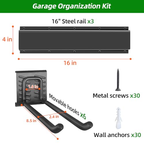 PIYILO Garage Wall Organizer, 48 inches Adjustable Garden Tool Organizer - size: 48 inch 6-Hook