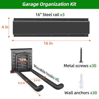 PIYILO Garage Wall Organizer, 48 inches Adjustable Garden Tool Organizer - size: 48 inch 6-Hook
