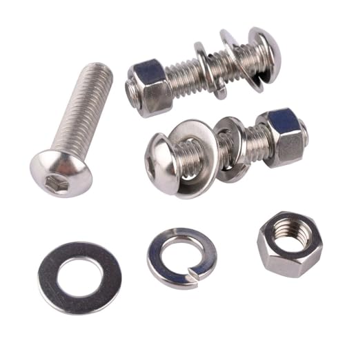 8 Sets 3/8-16 x 2 Button Head Socket Cap Bolts Screws, Hex Nuts, Flat & Lock Washers, 304 Stainless Steel 18-8 Fully Machine Thread, Silver - color: Silver, size: 3/8-16 x 2" (8 Sets)