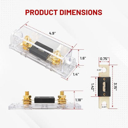 RED WOLF Car Radio Audio ANL Fuse Holder w/300A Fuse for Trolling Motor ATV Trailer Inverters Amplifier Install and Video System Electrical Protection 0/2/4 Gauge in Out, Gold Plated ANL Block 2 Pack