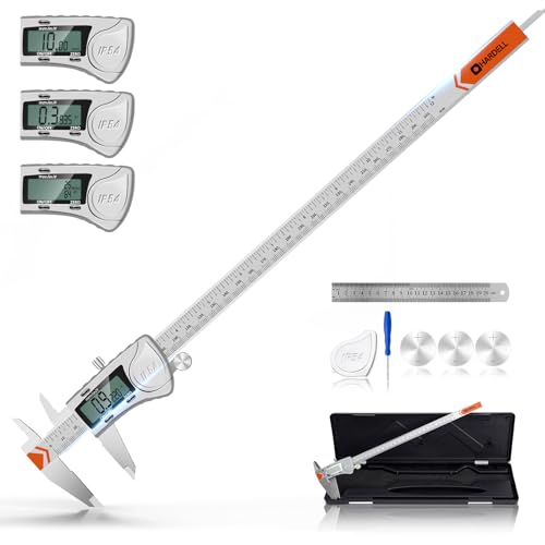 HARDELL Digital Caliper 12 Inch, All Metal Digital Caliper Measuring Tool with 3-Batteries & Extra Cover, IP54 Waterproof Heavy-Duty Vernier Caliper, Inch/MM/Fraction, Auto-Off for DIY/3D-Printing - size: 12 Inch