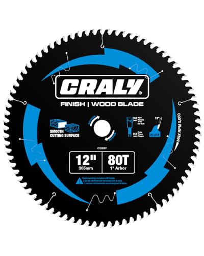 CRALY 12 Inch 80 Teeth Fine Finish Wood Cutting Circular Saw Blade, 1 Inch Arbor, Carbide Tipped, Thin Kerf, Black Ice™, for Wood Cutting Table Saw, Miter Saw(C1280FF) - size: 12'', 1'' arbor, 80T