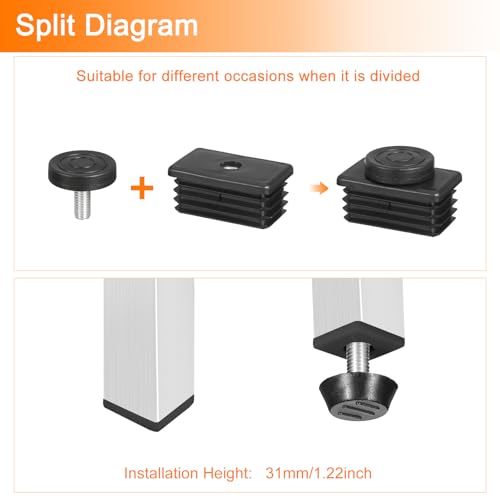 uxcell 4 Pcs Leveling Feet, 30x50mm Plastic Adjustable Furniture Leg Leveling Rectangle Tube Insert Screw-in Glide Levelers Fit Hole 30mm for Table Chair Furniture, Black - size: 30x50mm