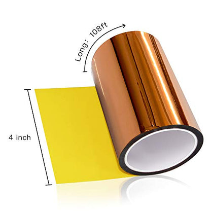MYJOR 4 Inch x 108 Ft Kapton Tape, 500°F Heat Resistant Polyimide Tape for 3D Printing Bed, PCB Soldering & TIG Welding, High Temp Masking Tape with Strong Adhesion, No Residue, Easy Tear - size: 4" x 108ft-1